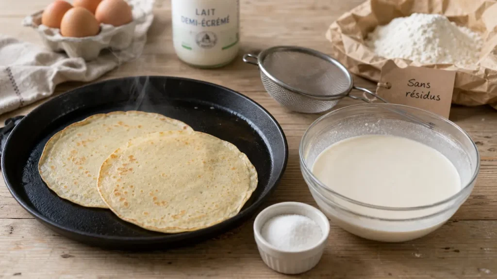 Crêpes dans un régime sans résidus : la farine T45, les garnitures simples et les pièges à éviter