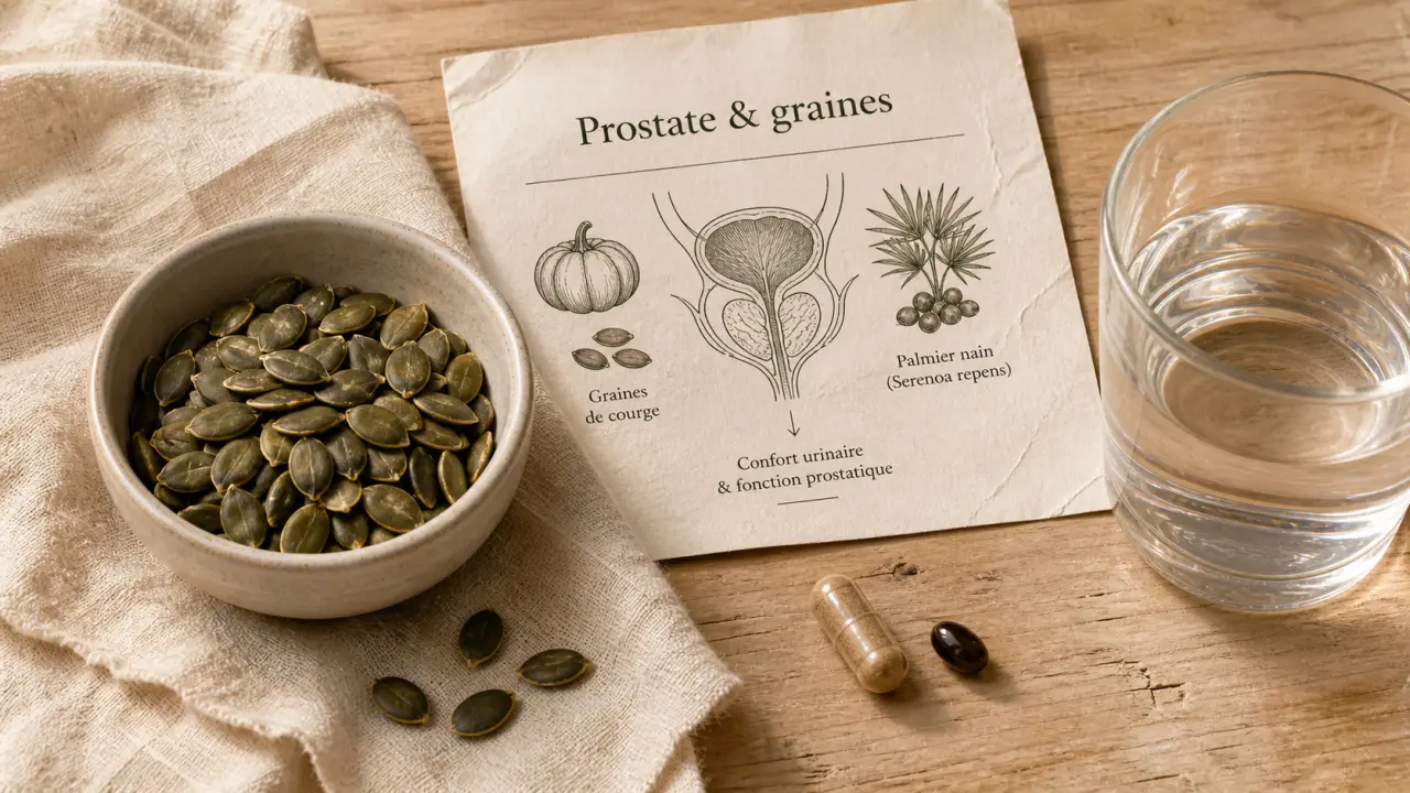 Prostate et graines de courge : graines et huile pour confort urinaire