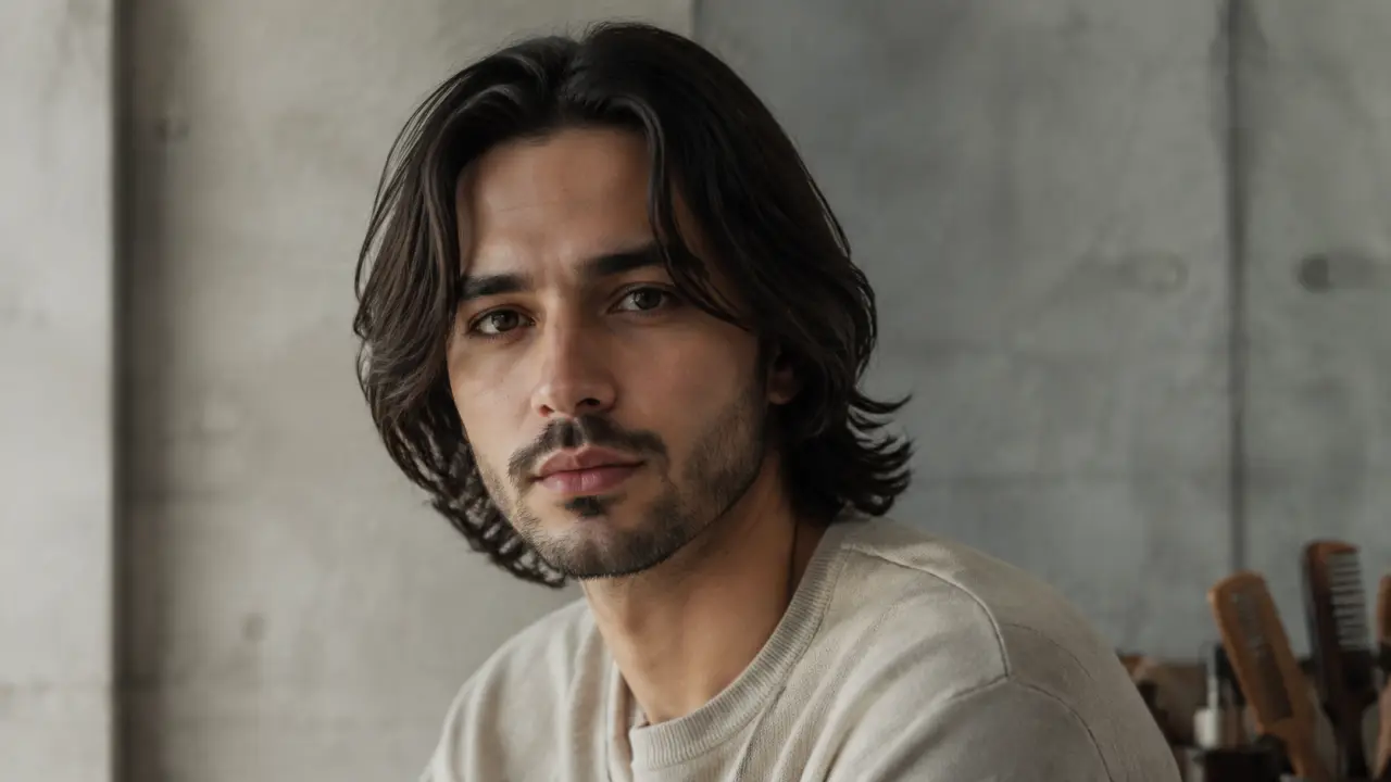 Cheveux mi long homme avec raie au milieu, volume et visage