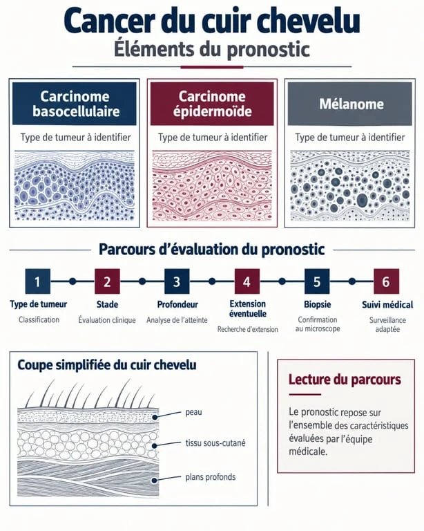 Visuel explicatif sur le cancer cuir chevelu espérance de vie, les types de tumeurs et les facteurs du pronostic