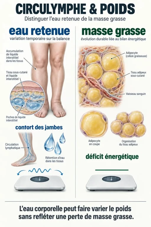 Infographie Circulymphe perte poids : différence entre rétention d’eau et perte de masse grasse