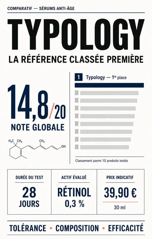 Infographie sur le meilleur sérum anti-âge 60 millions de consommateur : Typology noté 14,8 sur 20