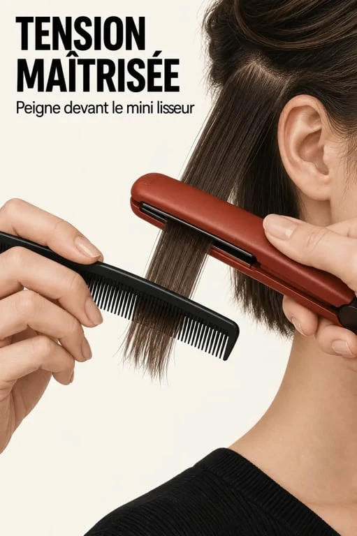 Technique de lissage pour cheveux courts avec un mini lisseur et un peigne