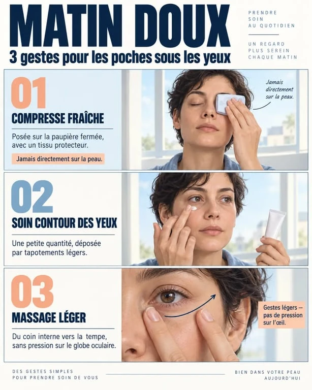 Routine du matin pour atténuer les poches sous les yeux avec froid et massage doux