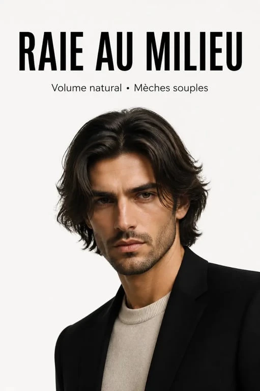 cheveux mi long homme raie au milieu sur un portrait éditorial naturel