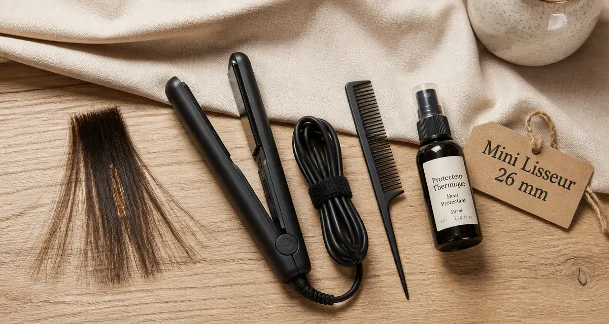 Mini lisseur cheveux courts 26 mm noir mat pour coiffer avec précision