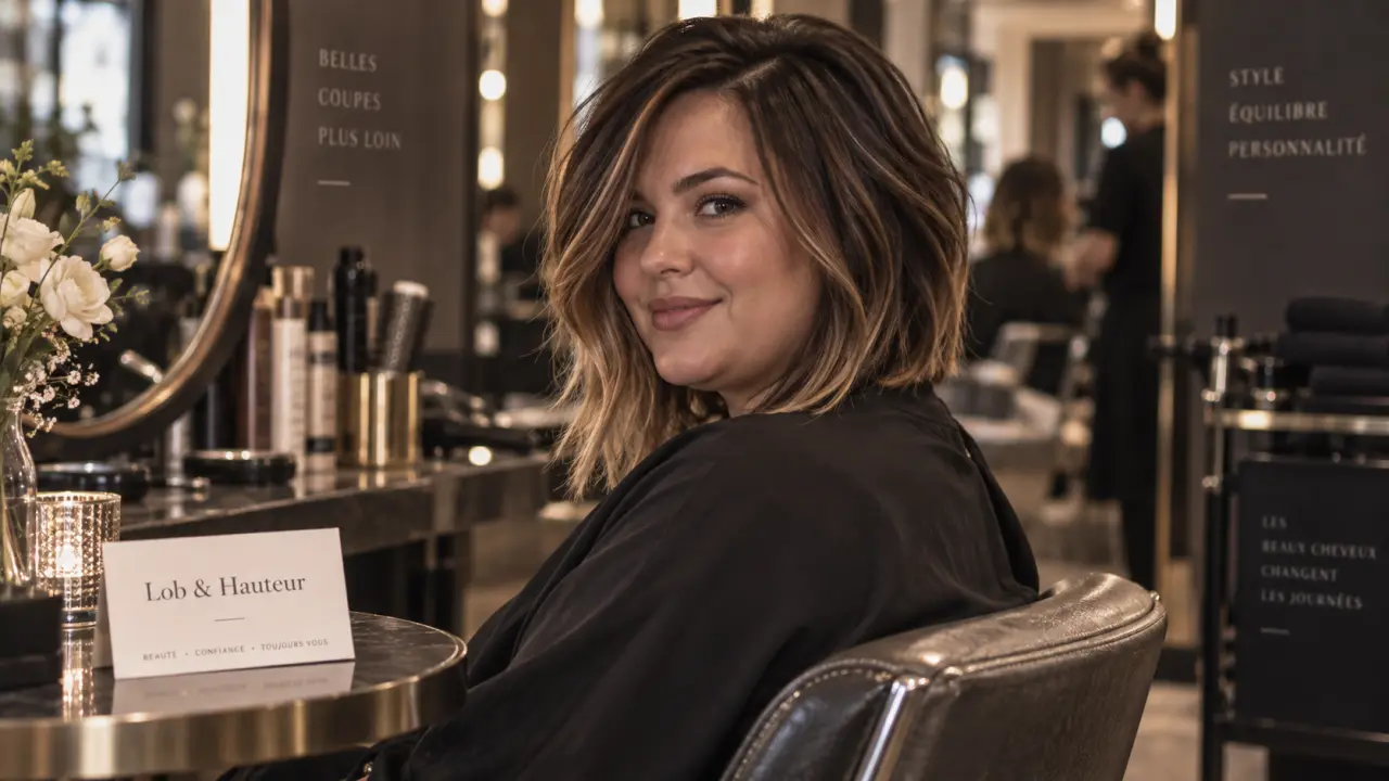 Visage rond coupe de cheveux : lob plongeant avec hauteur