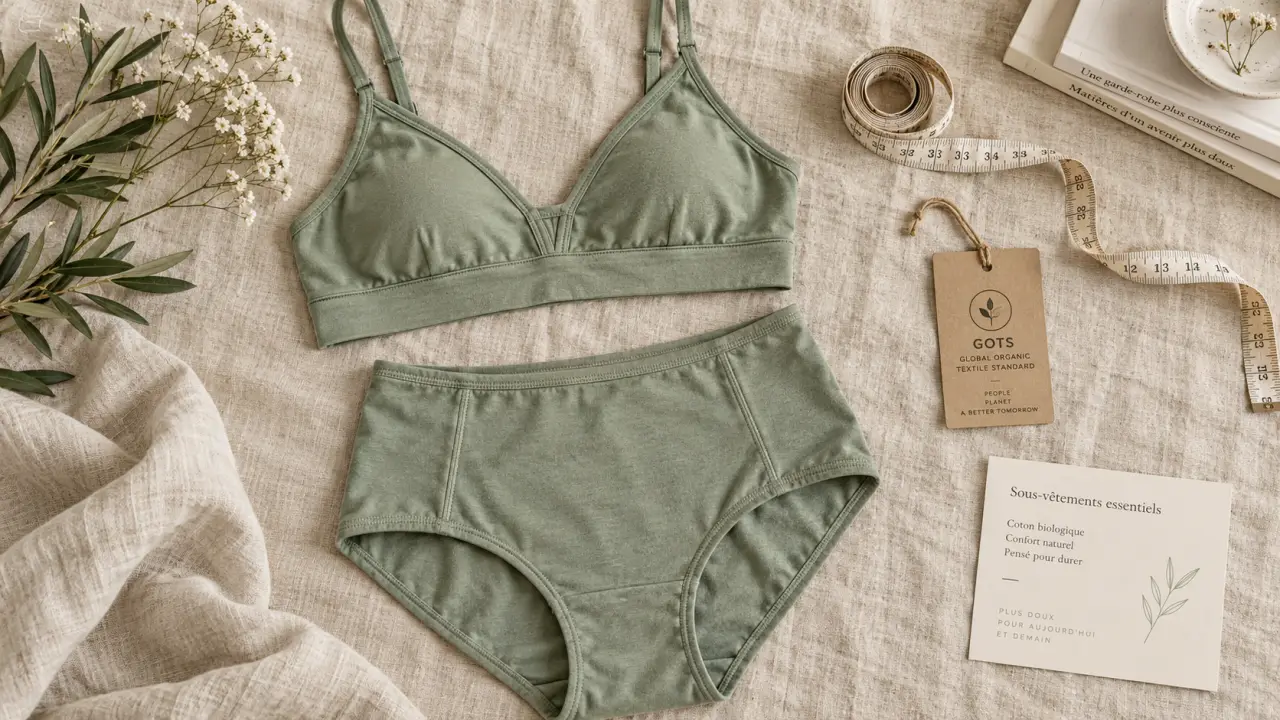 Sous vetement femme coton bio, coupe confortable sans compression (sauge)